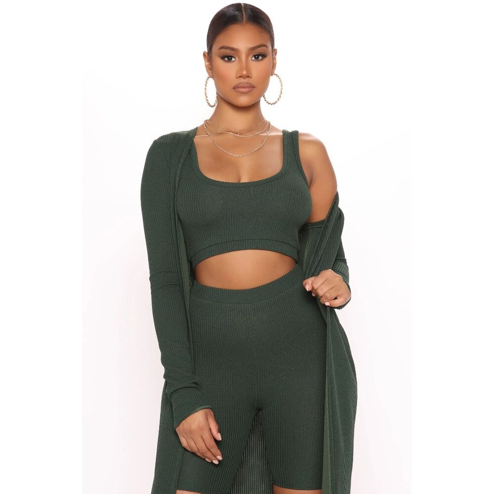 Fashion Nova Three-Piece Biker Short Set in Hunter | Size Medium - Picture 2 of 4